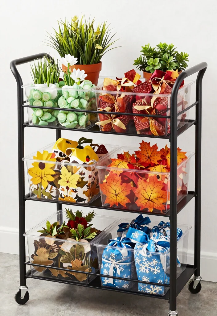 25 Creative Utility Cart Ideas to Organize Your Home 12. Seasonal Decor Cart 0