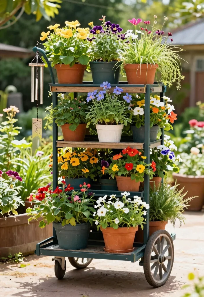25 Creative Utility Cart Ideas to Organize Your Home 17. Vertical Garden Cart 0