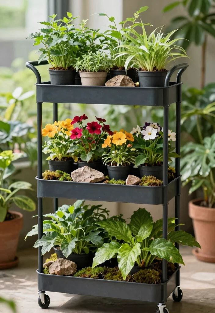 25 Creative Utility Cart Ideas to Organize Your Home 4. Vertical Plant Stand 0