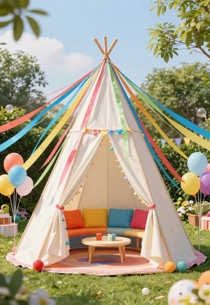 25 Stunning Canopy Tent Ideas for Backyard Events 10. Whimsical Canopy with Colorful Streamers 0