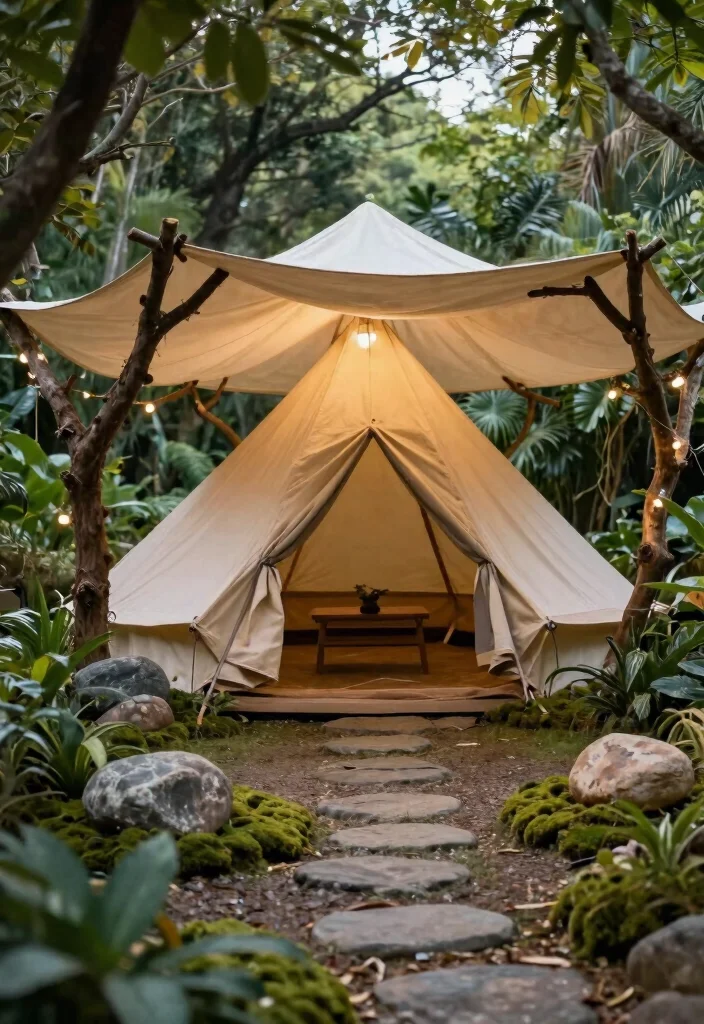 25 Stunning Canopy Tent Ideas for Backyard Events 13. Nature Inspired Canopy with Branch Details 0