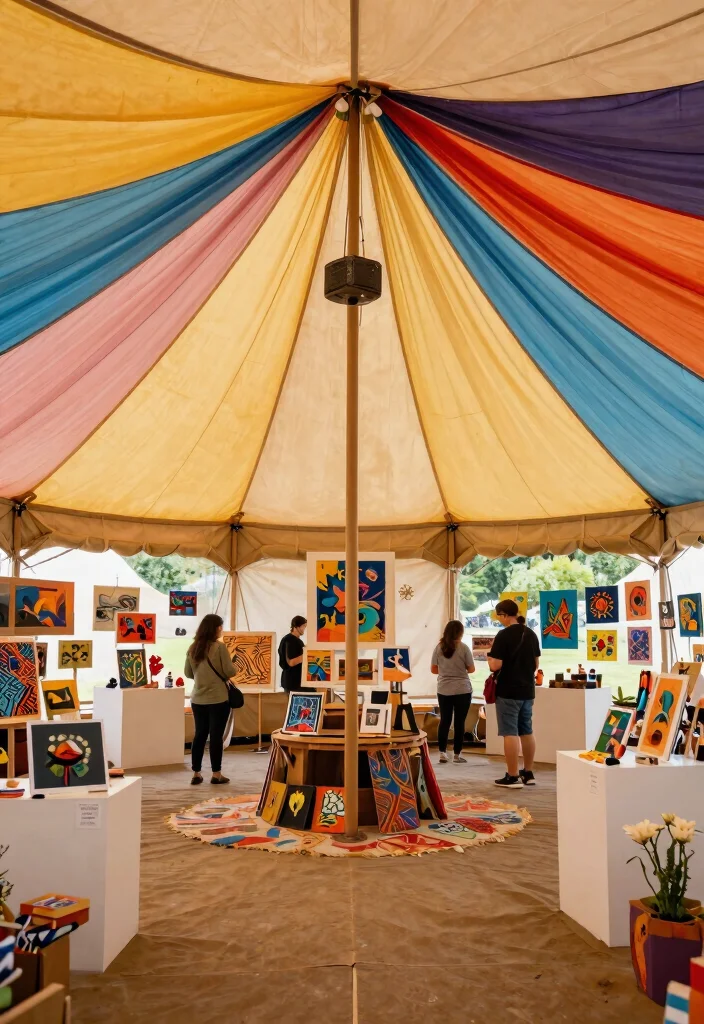 25 Stunning Canopy Tent Ideas for Backyard Events 19. Art Inspired Tent with Creative Installations 0
