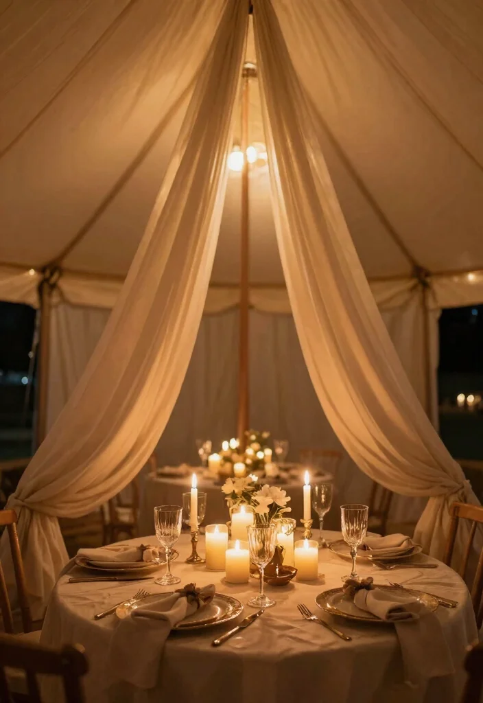 25 Stunning Canopy Tent Ideas for Backyard Events 25. Elegant Celebration with Candlelit Canopy 0
