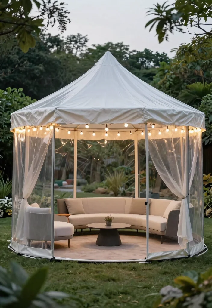 25 Stunning Canopy Tent Ideas for Backyard Events 4. Minimalist Chic with Clear Canopy 0