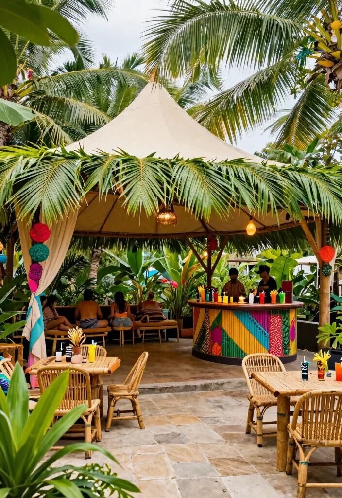25 Stunning Canopy Tent Ideas for Backyard Events 6. Tropical Escape with Palm Leaf Canopy 0
