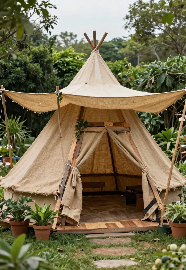 25 Stunning Canopy Tent Ideas for Backyard Events 8. Eco Conscious Canopy with Upcycled Materials 0