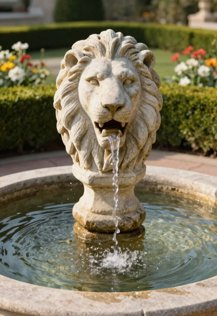 25 Stunning Outdoor Fountain Ideas for a Relaxing Yard 12. Classic Lion Head Fountain 0