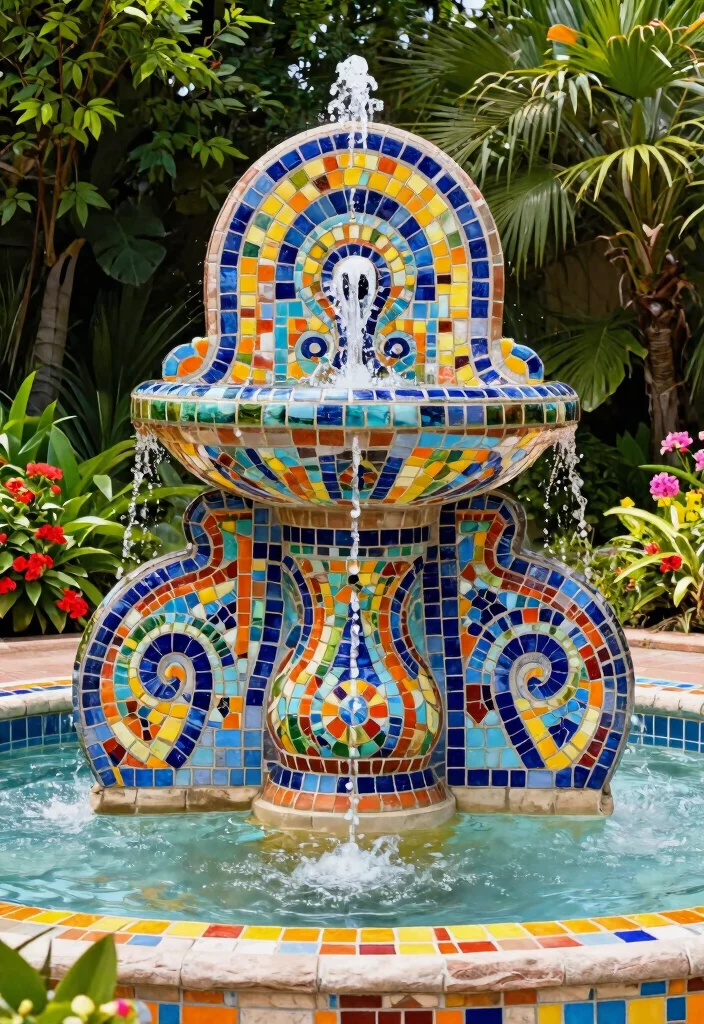 25 Stunning Outdoor Fountain Ideas for a Relaxing Yard 17. Custom Mosaic Fountain 0