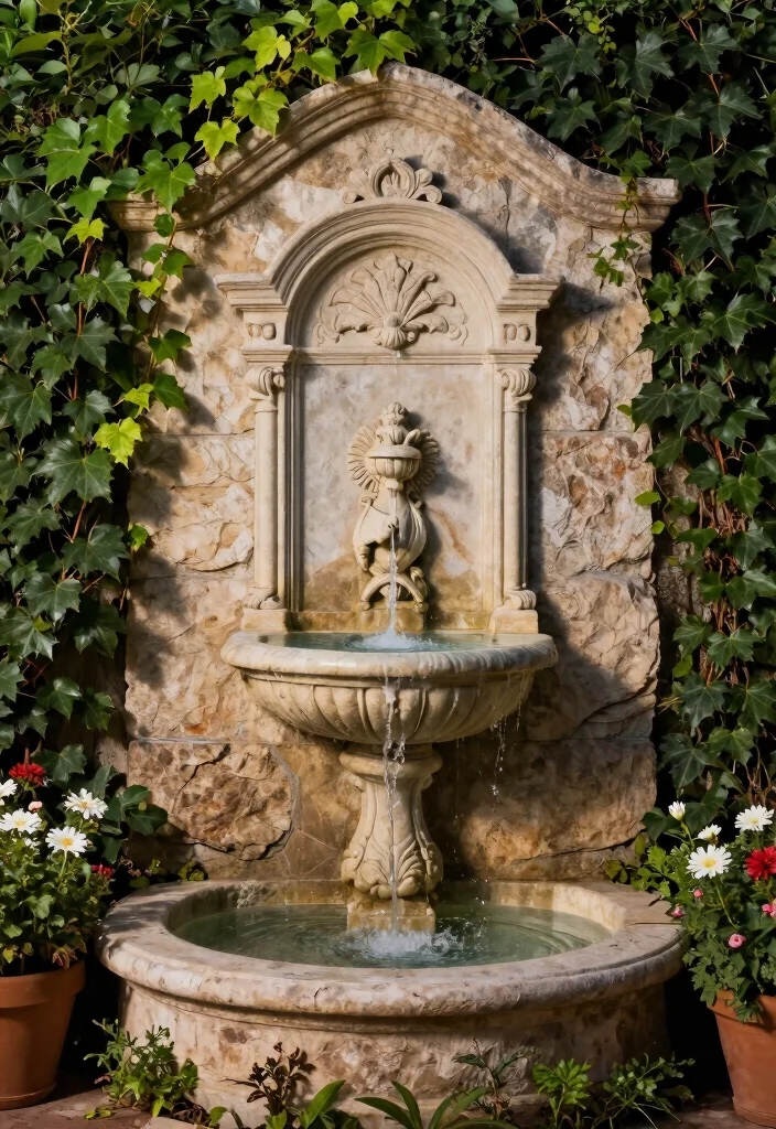 25 Stunning Outdoor Fountain Ideas for a Relaxing Yard 2. Elegant Wall Mounted Fountain 0