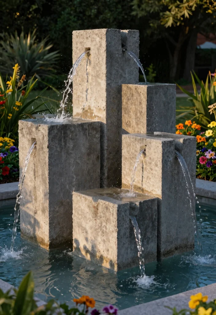 25 Stunning Outdoor Fountain Ideas for a Relaxing Yard 22. Concrete Block Fountain 0