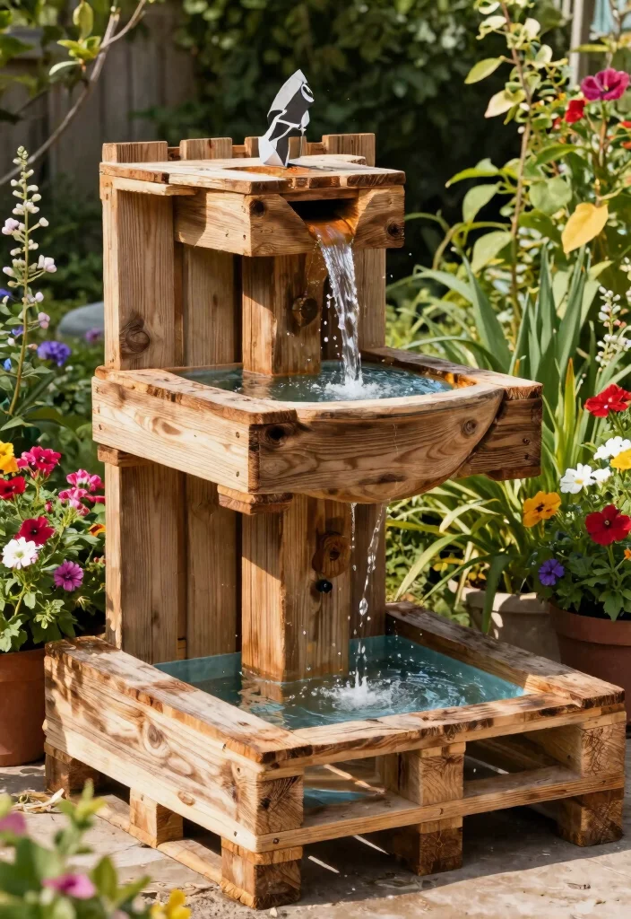 25 Stunning Outdoor Fountain Ideas for a Relaxing Yard 25. DIY Pallet Fountain 0