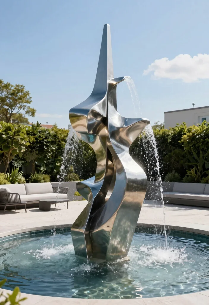 25 Stunning Outdoor Fountain Ideas for a Relaxing Yard 4. Contemporary Sculptural Fountain 0