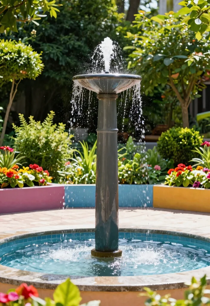 25 Stunning Outdoor Fountain Ideas for a Relaxing Yard 8. Column Fountain with Planters 0