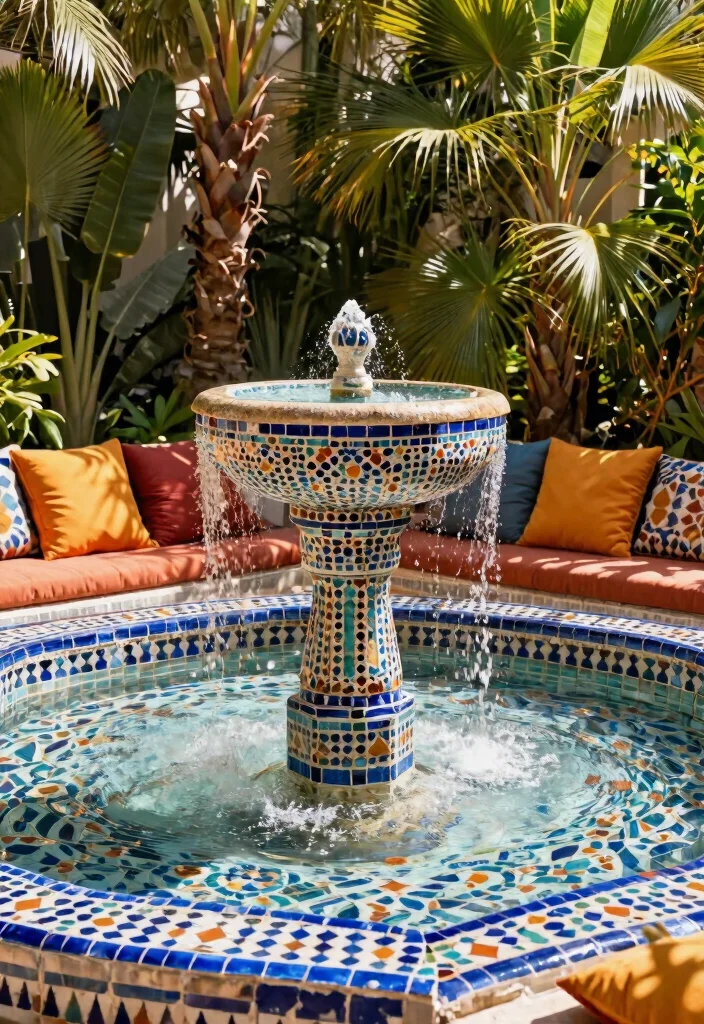 25 Stunning Outdoor Fountain Ideas for a Relaxing Yard 9. Moroccan Tile Fountain 0