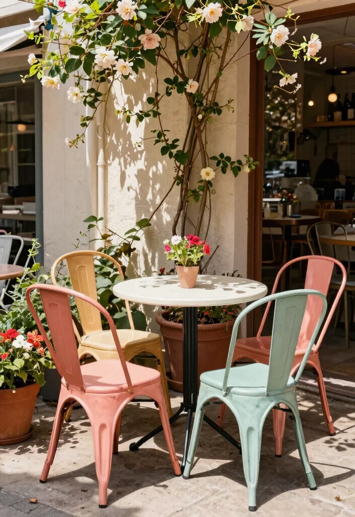 25 Stylish Patio Chair Ideas for Your Outdoor Living Room 12. Vintage Metal Bistro Chairs 0