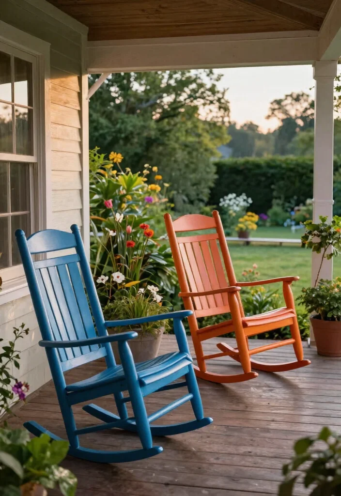 25 Stylish Patio Chair Ideas for Your Outdoor Living Room 15. Colorful Outdoor Rocking Chairs 0