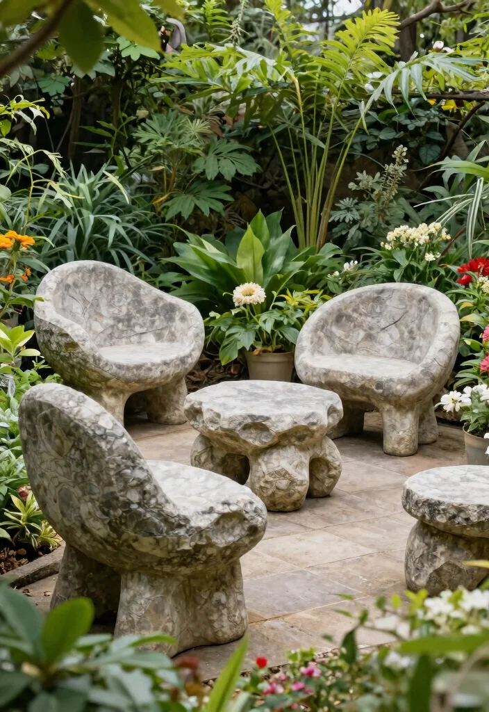 25 Stylish Patio Chair Ideas for Your Outdoor Living Room 19. Artsy Stone Chairs 0