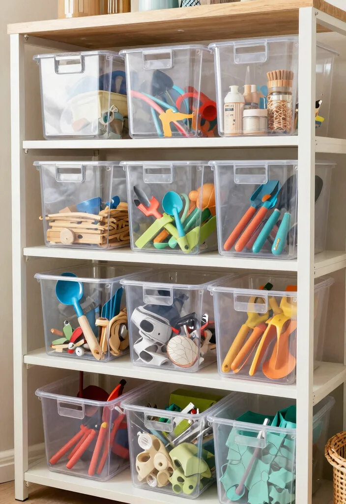 25 Ultimate Tool Shed Ideas for a Perfectly Organized Yard 10. Clear Storage Bins 0