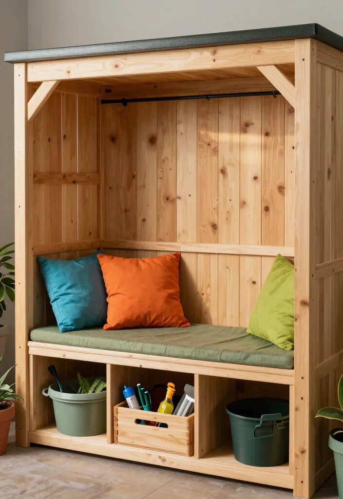 25 Ultimate Tool Shed Ideas for a Perfectly Organized Yard 12. Built in Benches 0