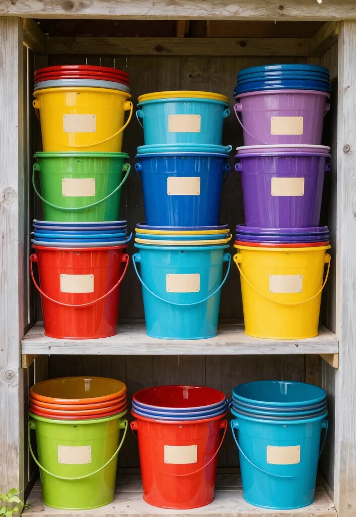 25 Ultimate Tool Shed Ideas for a Perfectly Organized Yard 16. Bucket Garden Storage 0