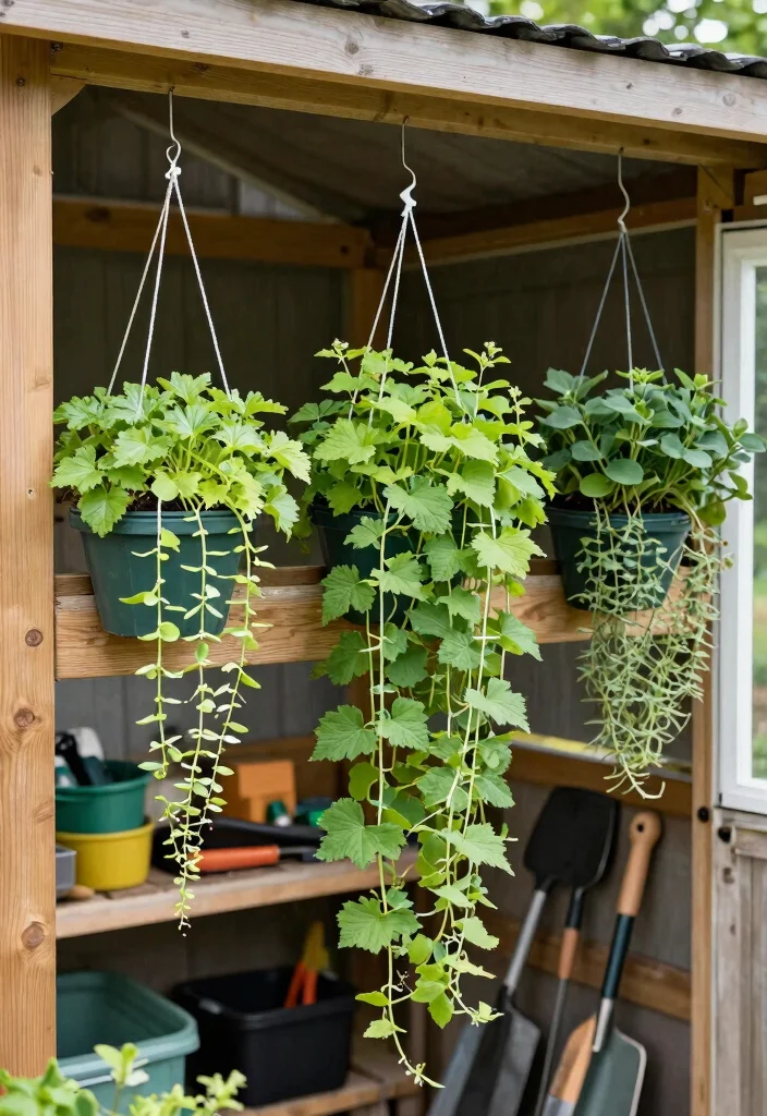 25 Ultimate Tool Shed Ideas for a Perfectly Organized Yard 3. Hanging Herb Garden 0