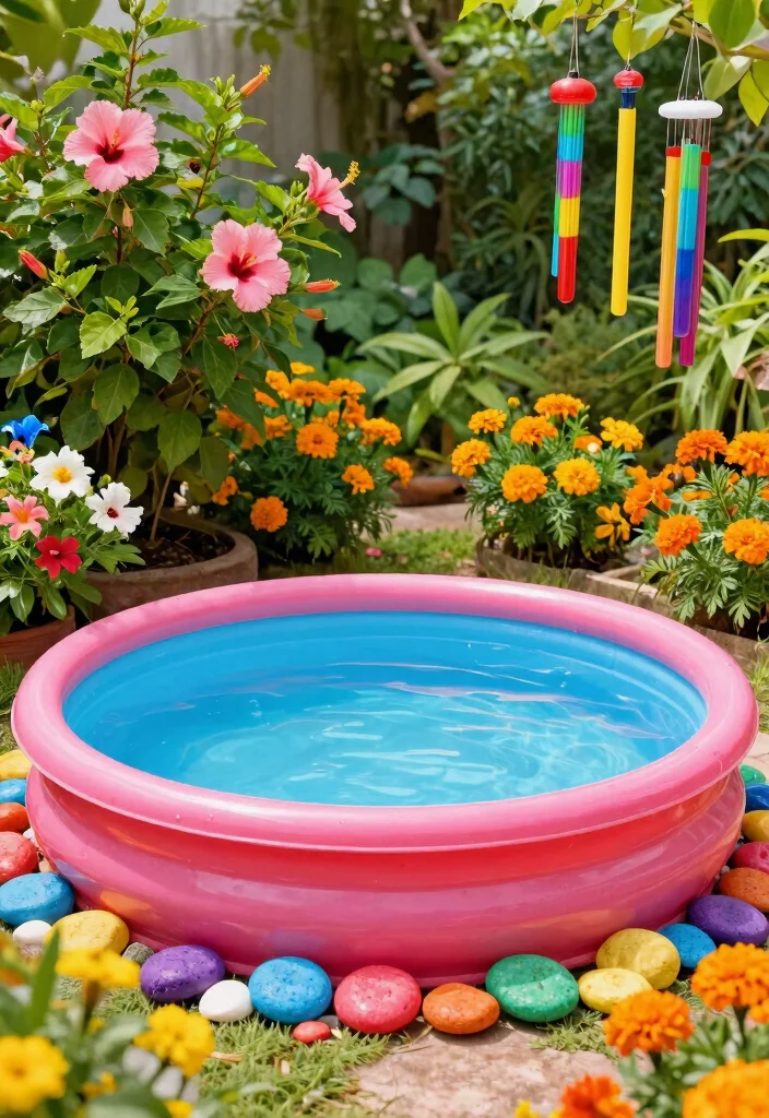 7 Clever Kiddie Pool Pond Ideas for Your Eco Friendly Backyard Oasis 4. Rainbow Pond with Colorful Plants 0