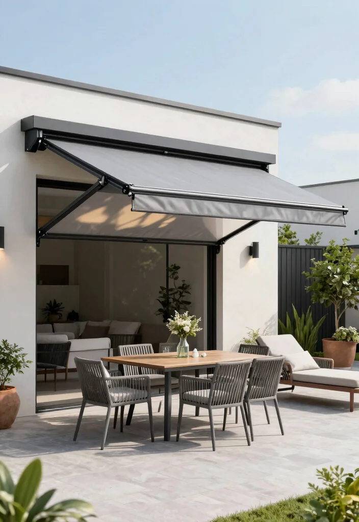 7 Contemporary Gray Patio Canopy Ideas Chic Design 7. Retractable Canopy System 0
