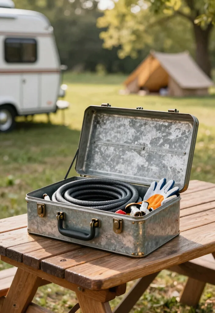 7 Sanitary RV Sewer Hose Storage Ideas Van Life Hacks 1. Use a Vintage Tool Box 0
