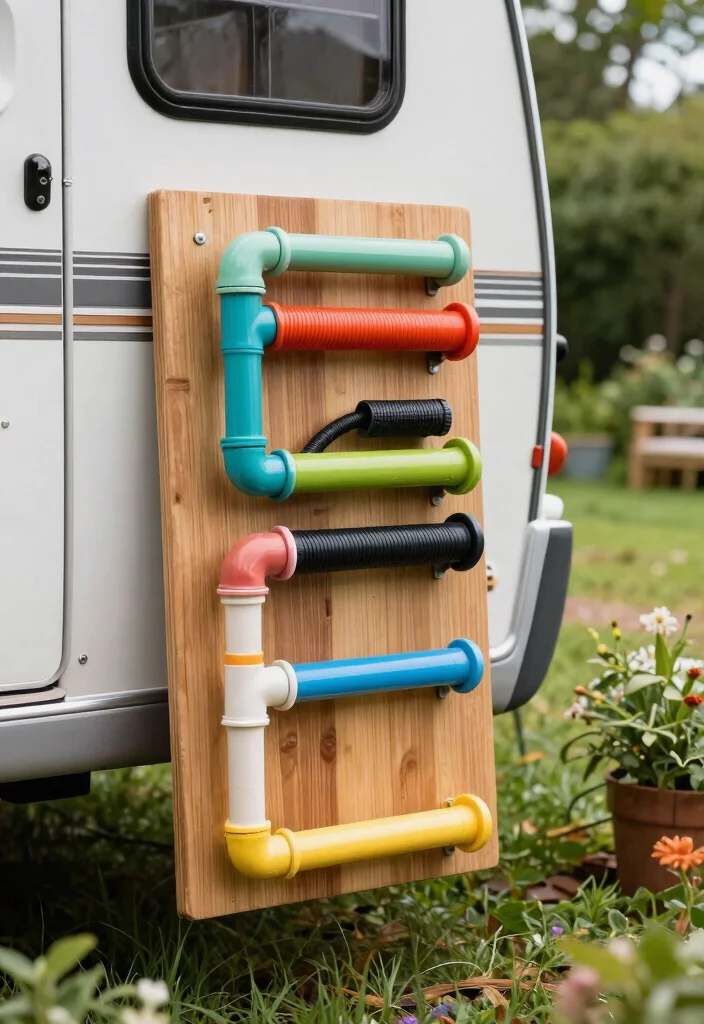 7 Sanitary RV Sewer Hose Storage Ideas Van Life Hacks 2. Creative PVC Pipe Holder 0