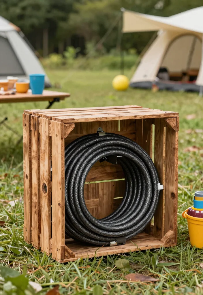 7 Sanitary RV Sewer Hose Storage Ideas Van Life Hacks 4. Upcycled Wine Crate 0