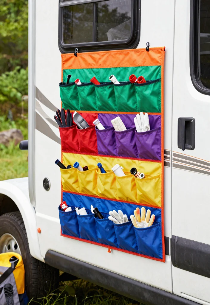 7 Sanitary RV Sewer Hose Storage Ideas Van Life Hacks 6. Hanging Organizer for Small Items 0