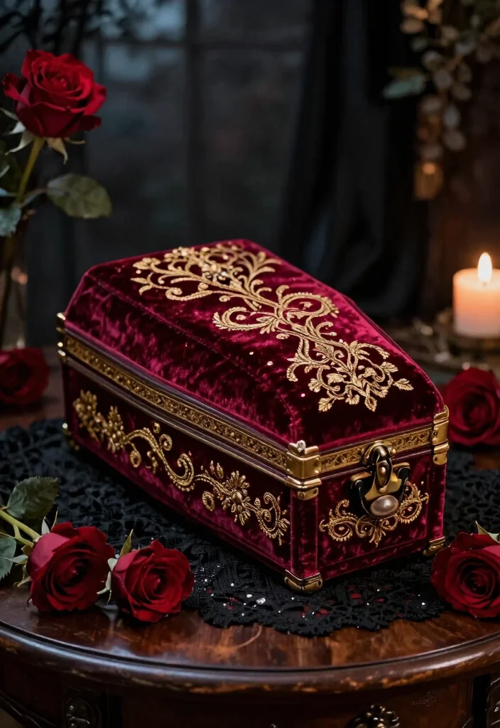7 Unique MTG Coffin Deck Box Ideas Gothic Style 1. Vintage Velvet Coffin Box 0