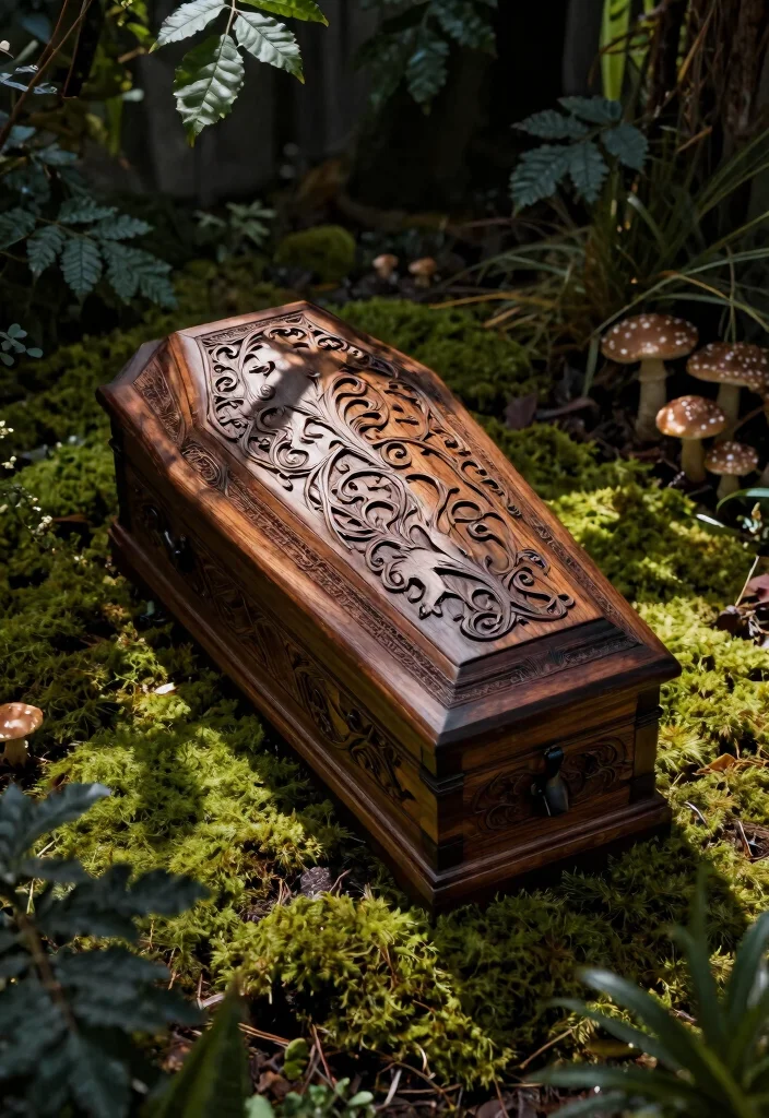 7 Unique MTG Coffin Deck Box Ideas Gothic Style 3. Engraved Wooden Coffin Box 0