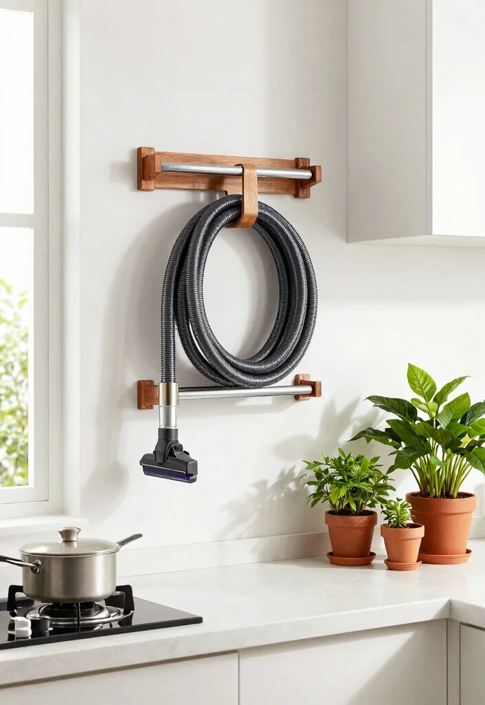 9 Clever Central Vacuum Hose Storage Ideas for Indoor Gardening Spaces 1. Wall mounted Hose Rack 0