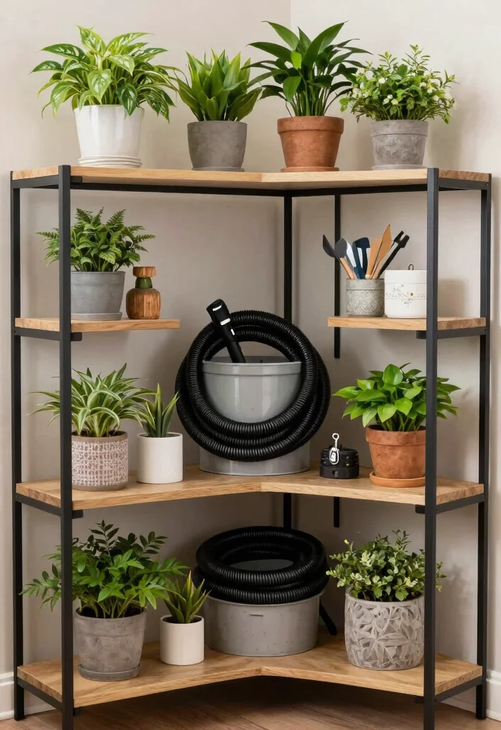 9 Clever Central Vacuum Hose Storage Ideas for Indoor Gardening Spaces 5. Corner Shelving Units 0