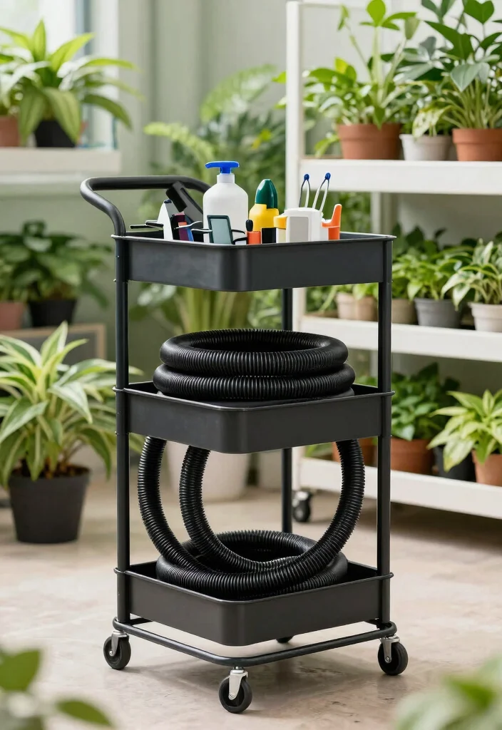 9 Clever Central Vacuum Hose Storage Ideas for Indoor Gardening Spaces 6. Rolling Storage Carts 0