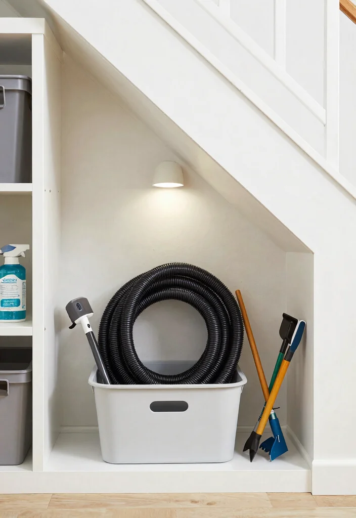 9 Clever Central Vacuum Hose Storage Ideas for Indoor Gardening Spaces 7. Under Stair Storage 0