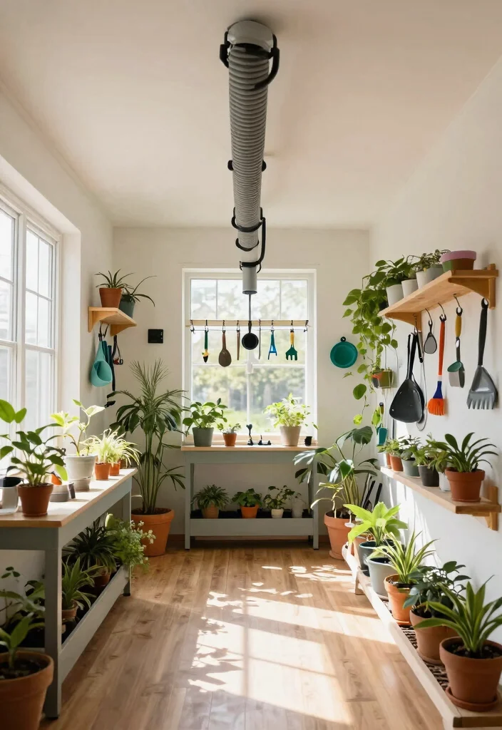 9 Clever Central Vacuum Hose Storage Ideas for Indoor Gardening Spaces 8. Ceiling Hooks 0