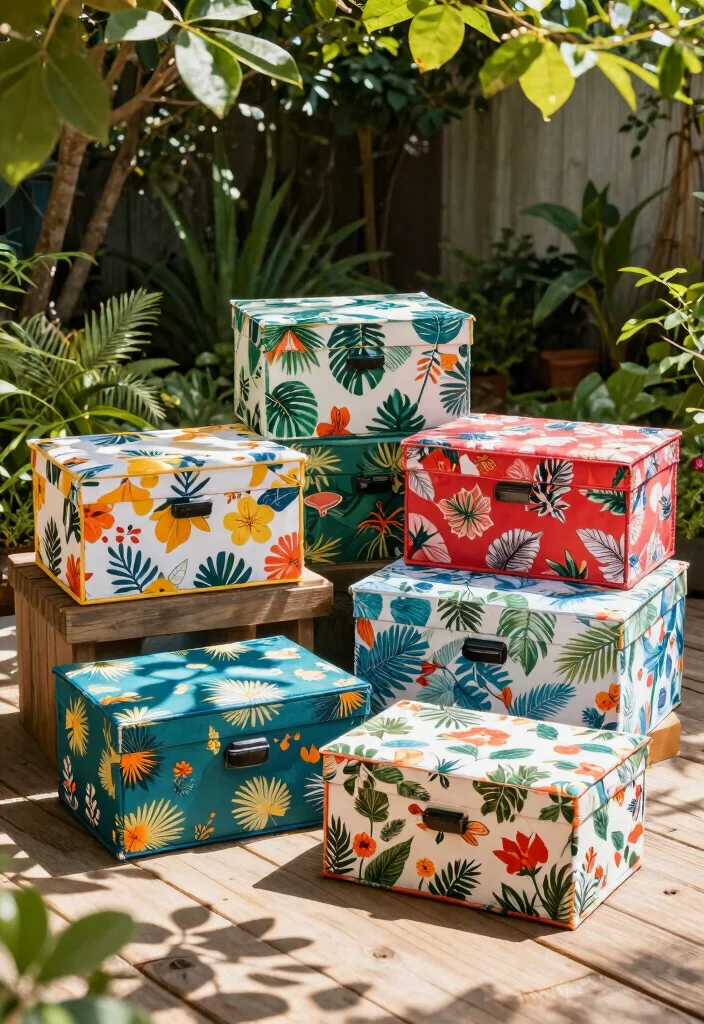 9 Clever Deck Box Cover Ideas to Protect Your Storage 1. Colorful Fabric Covers 0