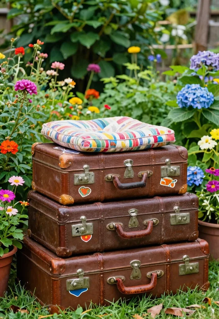 9 Clever Deck Box Cover Ideas to Protect Your Storage 3. Vintage Suitcases 0