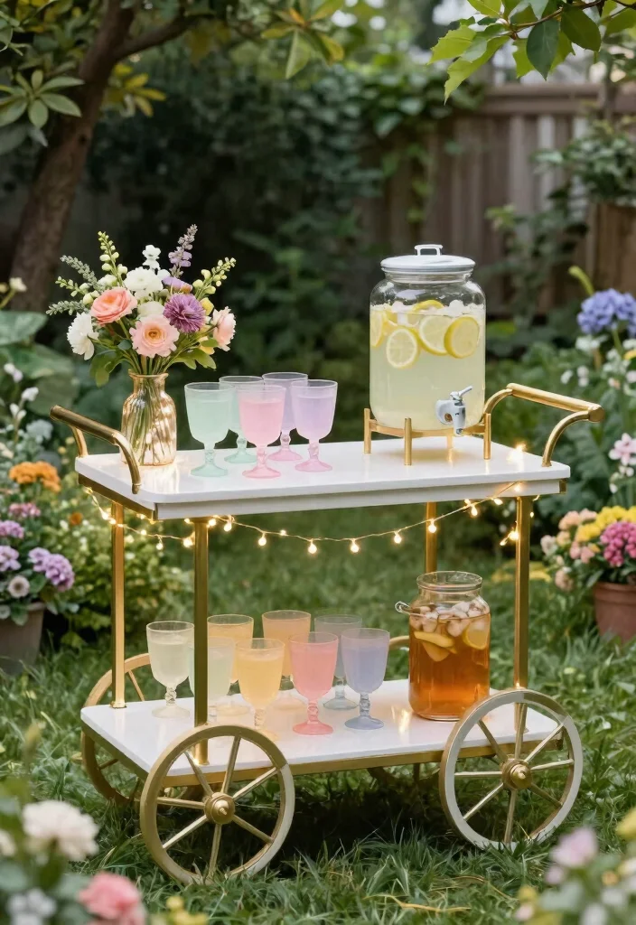 9 Fun Utility Cart Bar Ideas for Entertaining Guests 1. Garden Party Glam 0