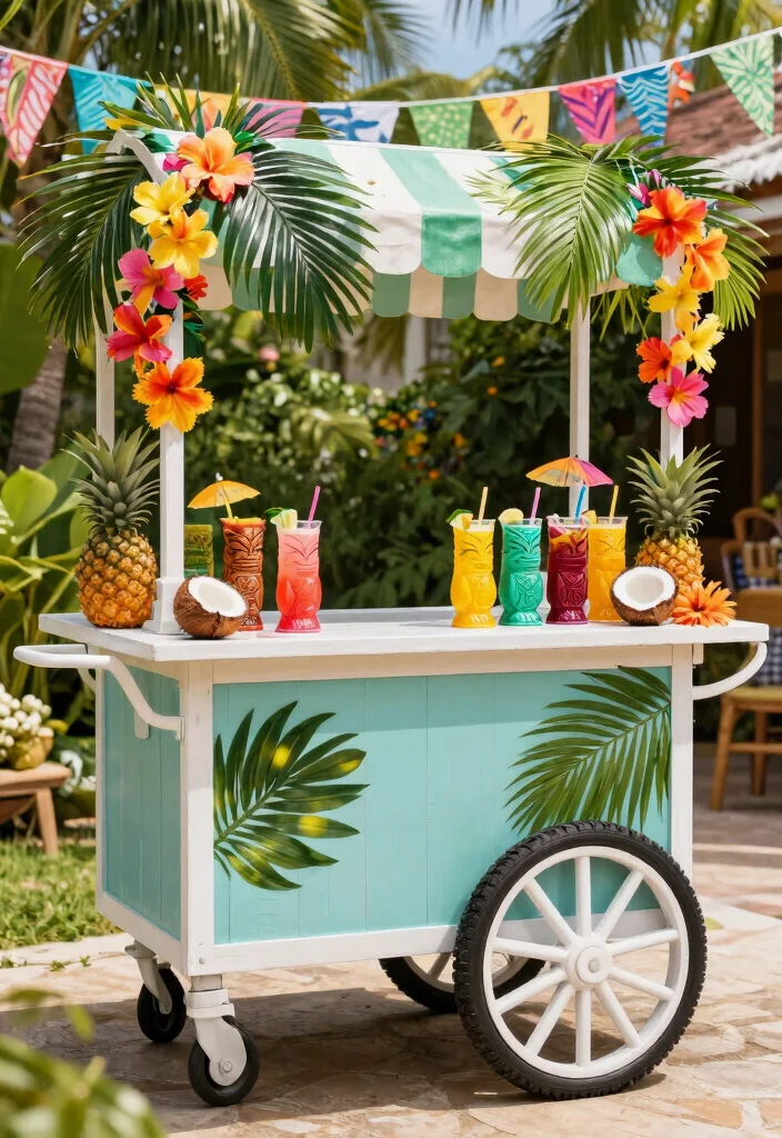 9 Fun Utility Cart Bar Ideas for Entertaining Guests 3. Bright and Tropical 0