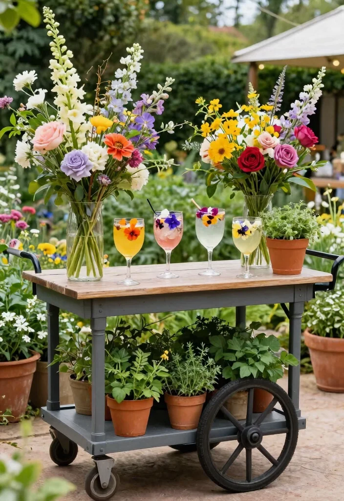 9 Fun Utility Cart Bar Ideas for Entertaining Guests 6. Floral Fantasy 0
