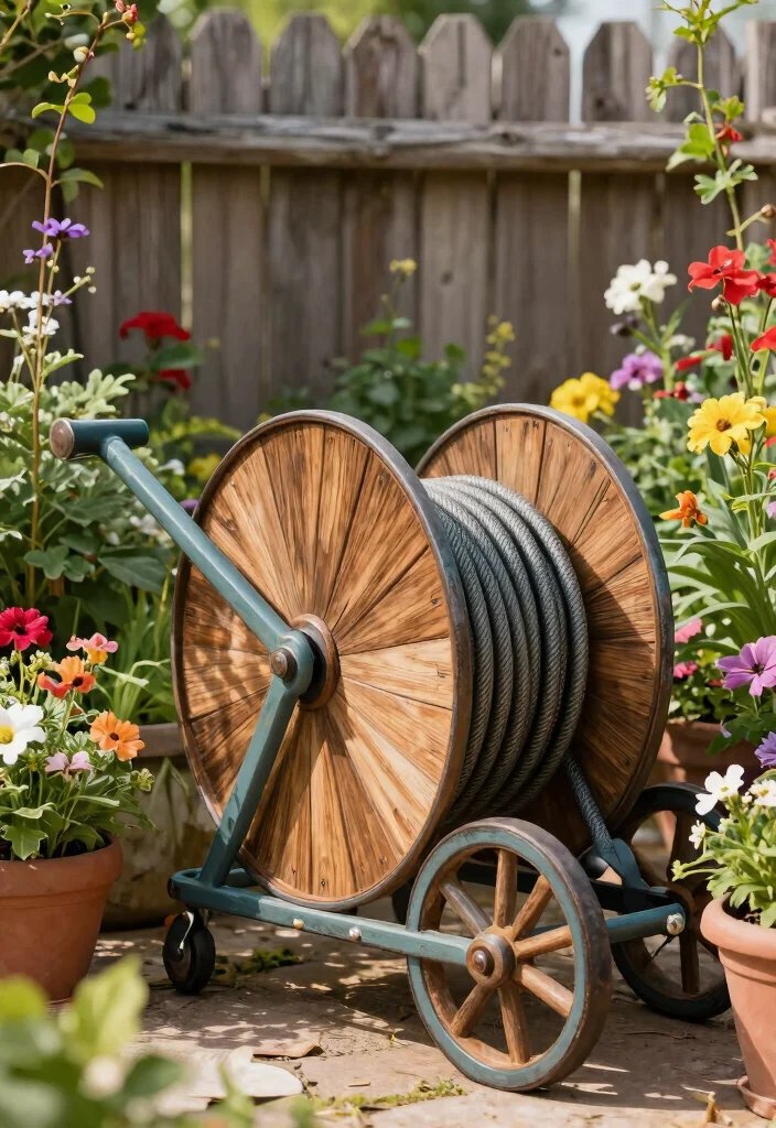 9 Neat Expandable Hose Storage Ideas Save Space 2. Decorative Hose Reel Cart 0