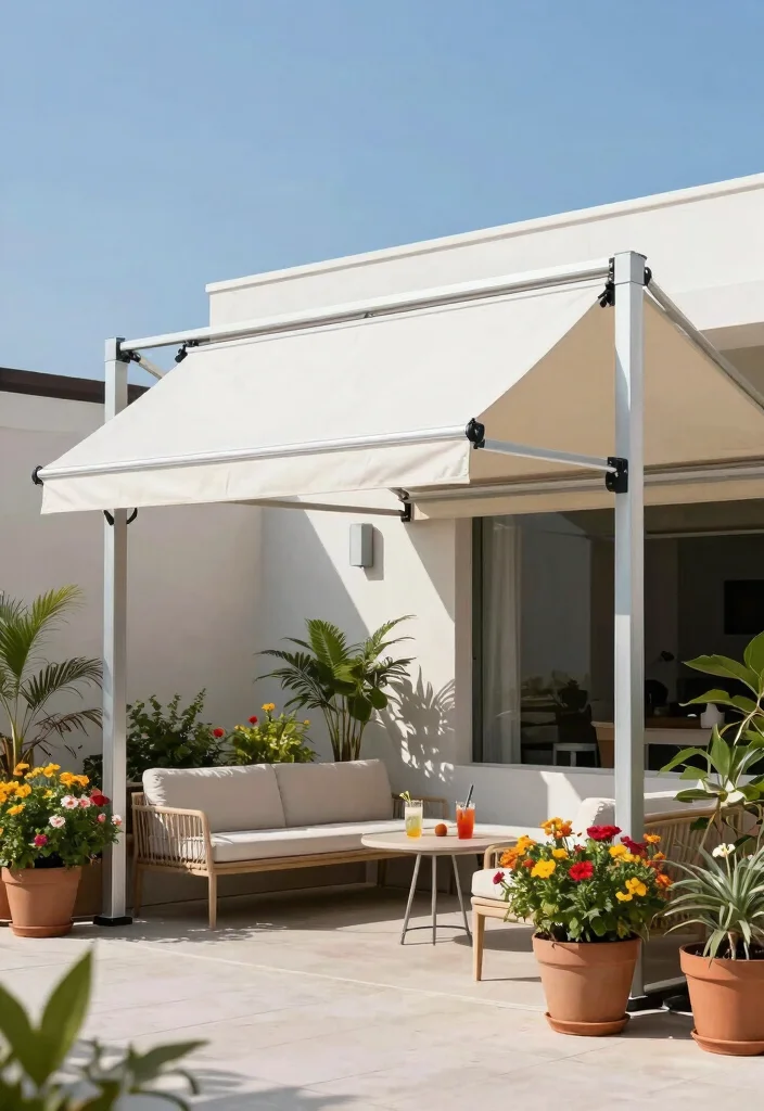 9 Stylish Patio Door Canopy Ideas for Weather Protection 1. Retractable Canvas Canopy 0