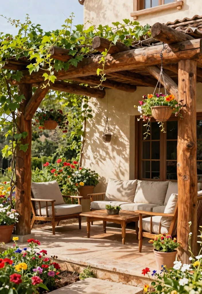9 Stylish Patio Door Canopy Ideas for Weather Protection 2. Rustic Wooden Beam Canopy 0