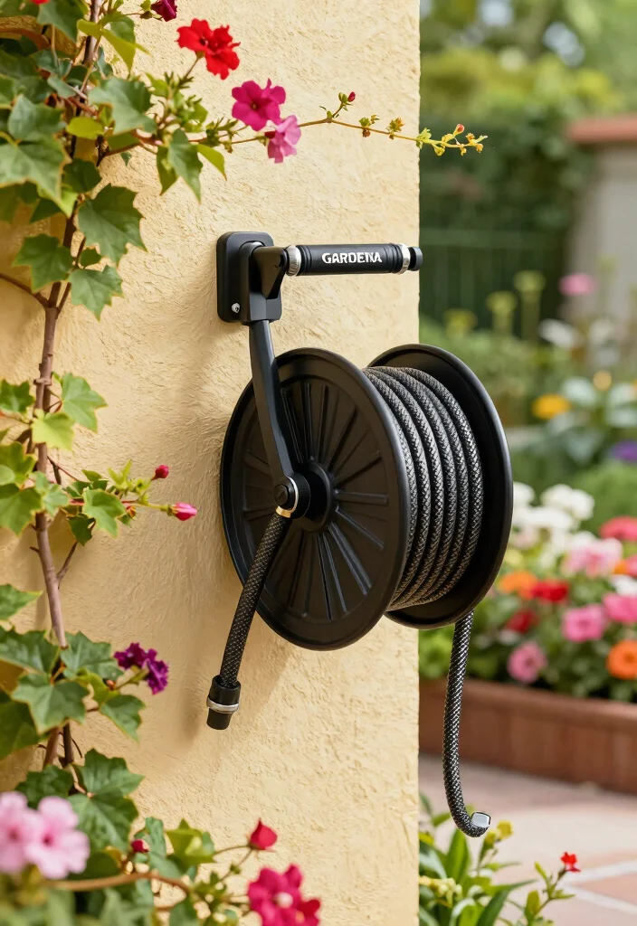 10 Best Hose Reel Models That Will Never Leak 2. Gardena Wall Mounted Hose Reel Space Saving Sensation 0