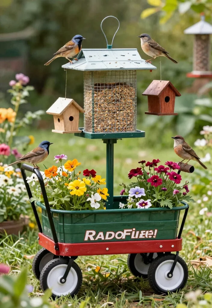 11 Adorable Radio Flyer Wagon Ideas Garden Planters 8. Wagon Bird Feeder 0