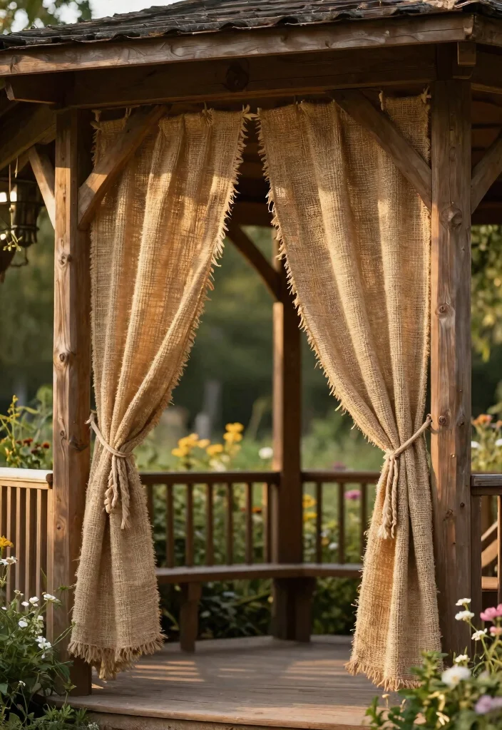 11 Beautiful Outdoor Gazebo Curtain Ideas for Cozy Nights 3 11 Beautiful Outdoor Gazebo Curtain Ideas for Cozy Nights 3. Rustic Charm 0