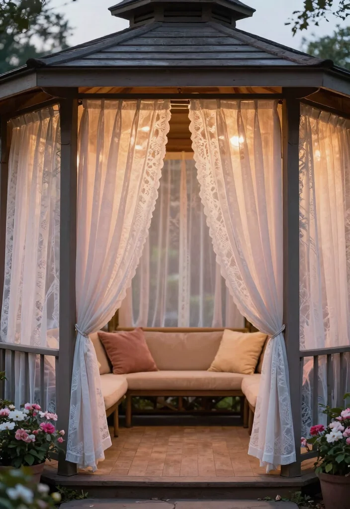 11 Beautiful Outdoor Gazebo Curtain Ideas for Cozy Nights 6 11 Beautiful Outdoor Gazebo Curtain Ideas for Cozy Nights 6. Layered Textures 0